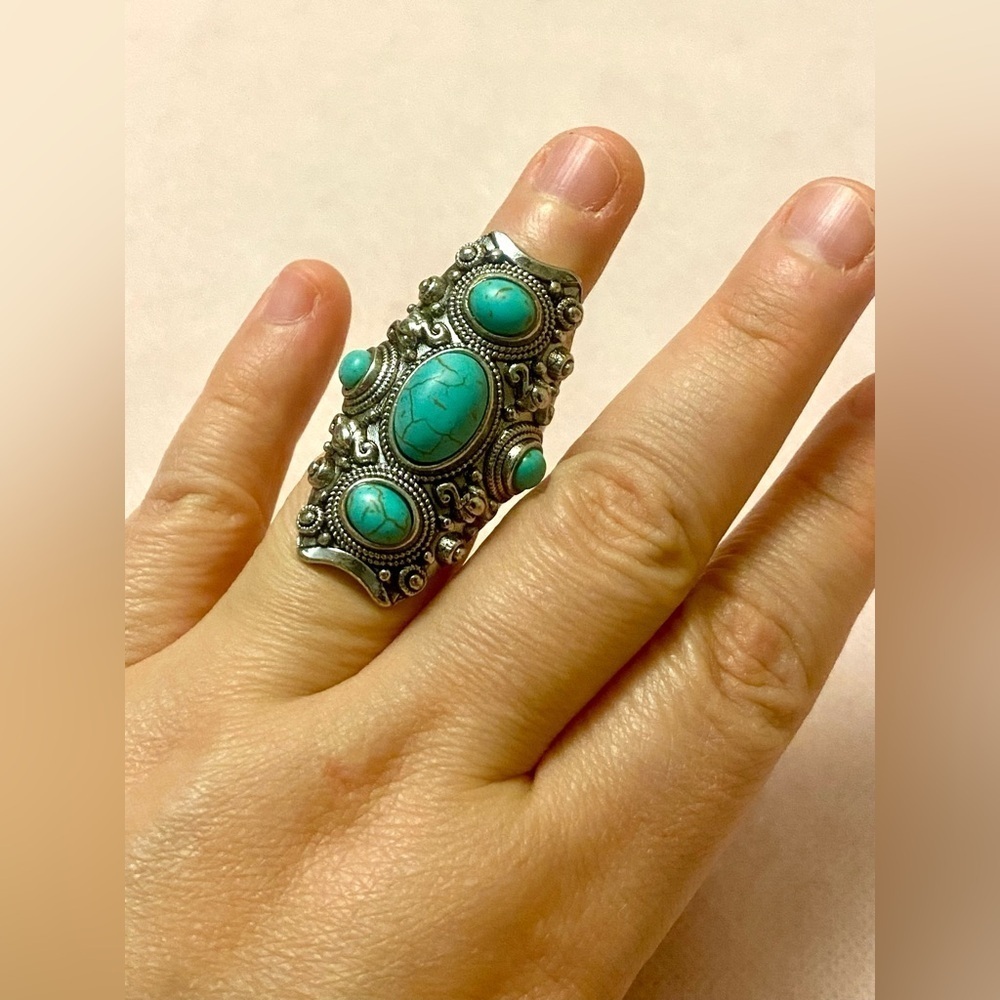 Turquoise and Silver Statement Ring - Picture 5 of 5